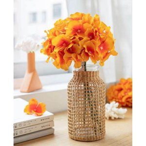 10 pack Orange Silk Hydrangea Flowers Floral Stems Wedding Home Bouquet